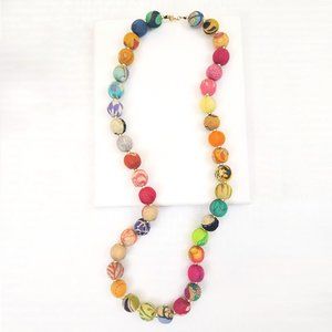 Fair Trade NWT Long Garland Necklace Hand Crafted Recycled Fabric Beads Upcycled